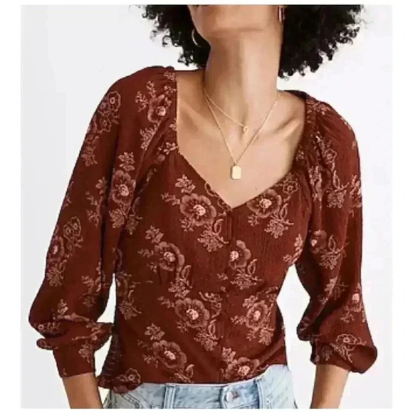 Madewell Preston Puff sleeve top in Letterpress floral XXS - Picture 1 of 8